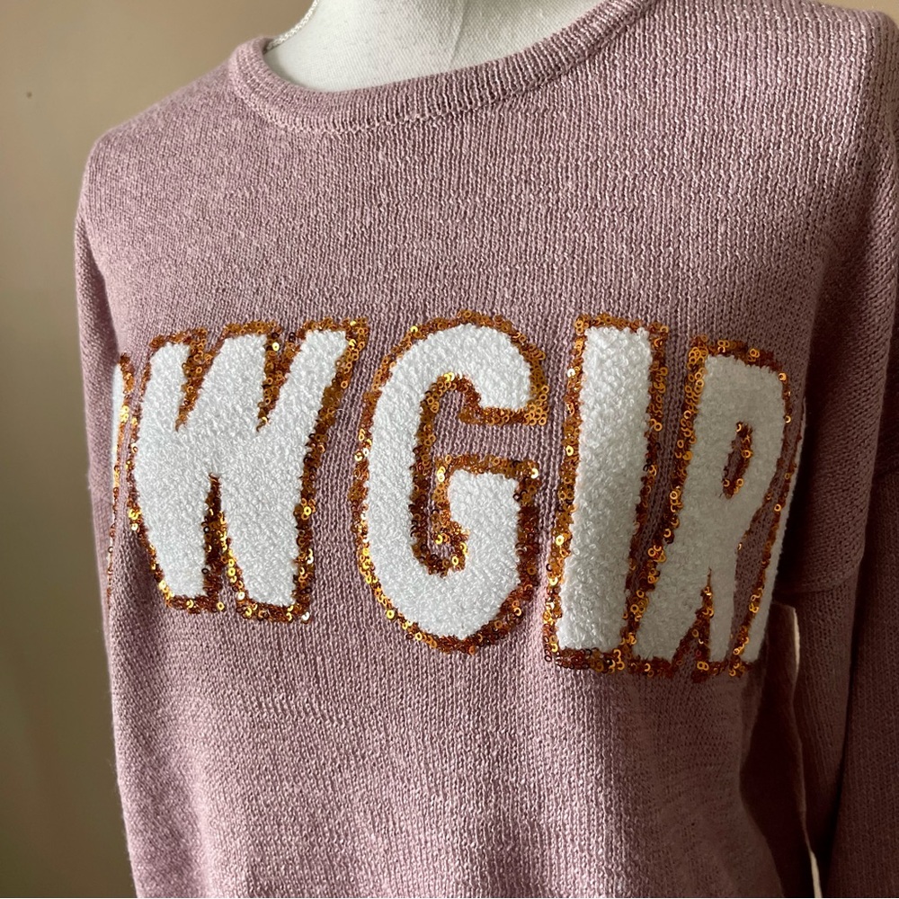 SIMPLY SOUTHERN | Mauve Sequins "Cowgirl" Knit Sweater Sz L - Picture 3 of 9